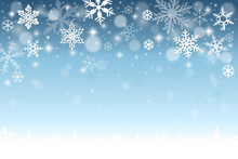Blue Winter Background With Falling Snowflakes And Snow