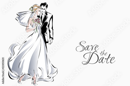 Wedding Invitation With Sweet Couple Happy Bride And Groom