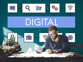 Wall Mural - network connection data internet technology concept
