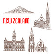 Travel landmarks of New Zealand thin line icon