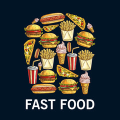 Sticker - French fries symbol made up of fast food dishes