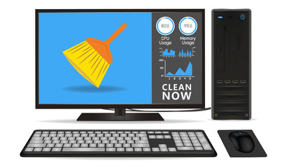 desktop computer with cleaning application