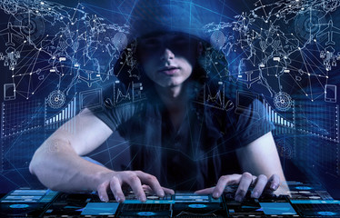 young hacker in data security concept