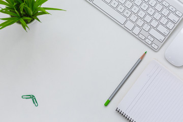 Cozy contemporary Business Theme on white Table with green Pencil