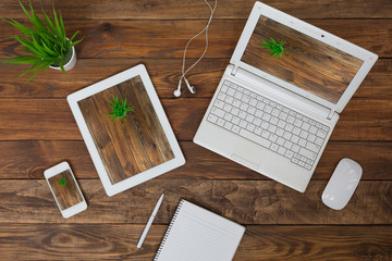 responsive design theme example electronic gadgets on wood background