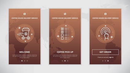 Coffee house delivery service app screens
