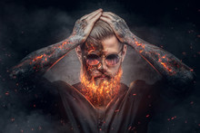 Demonic Male With Burning Beard And Arms.