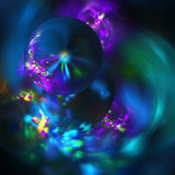 Fototapeta Przestrzenne - Abstract colorful blurred shapes on black background. Fantasy pink, purple and blue fractal design for greeting cards or t-shirts.