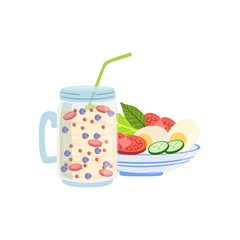 Poster - Smoothie And Salad Breakfast Food  Drink Set