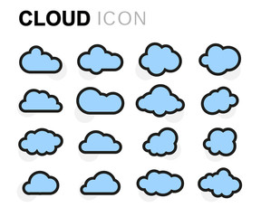 Poster - Vector flat line cloud icons set