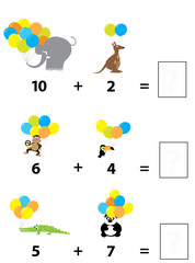 Counting educational game for children. Adding worksheet -vector illustration