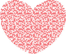 Red Heart In The Form Of An Intricate Maze On White Background