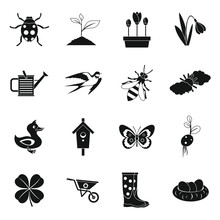 Spring Icons Set. Simple Illustration Of 16 Spring Vector Icons For Web