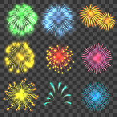 Wall Mural - fireworks concepts set. realistic illustration of 9 fireworks vector concepts for web