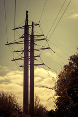 silhouette of high voltage electrical pole structure