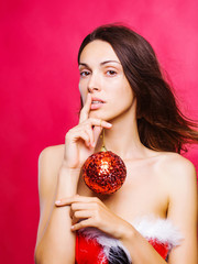 Canvas Print - christmas pretty sexy girl with decorative ball