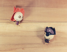 Dolls, Witches And Pirates On The Wooden Floor.