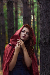 Canvas Print - red, hood, girl, fairy, nature, green, young, people, person, summer, beautiful, attractive, outdoor, tale