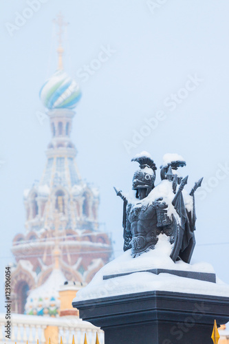 Fotografia, Obraz Allegorical Roman torso and Savior on Spilled Blood in the background in St