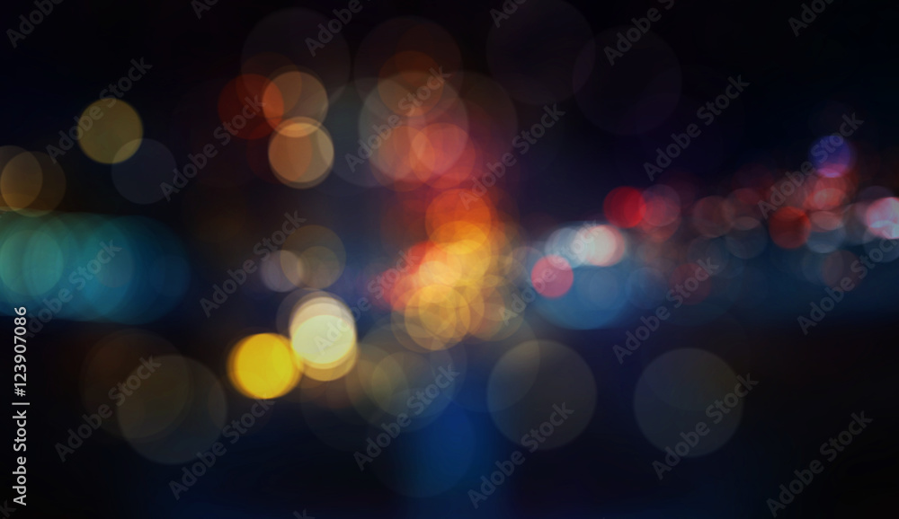 Colorful defocused bokeh lights in blur night background - obrazy, fototapety, plakaty 