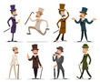 Gentleman Victorian Business Cartoon Character Icon Set English Isolated Background Retro Vintage Great Britain Design Vector Illustration