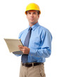 © Eric Hood - Construction contractor architect engineer businessman with clipboard isolated on white background for use alone or as a design element