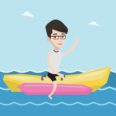 Canvas Print - Tourists riding a banana boat vector illustration.