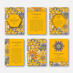 Set of cards, flyers, brochures, templates with hand drawn manda