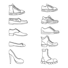 Poster - Vector Set of Sketch Shoes Items. Side View Collection