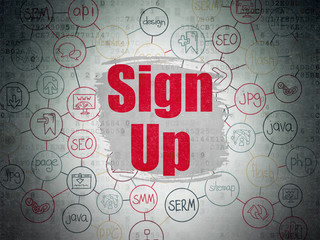 Web development concept: Sign Up on Digital Data Paper background