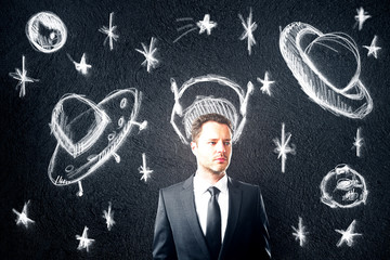 Sticker - Businessman with space objects