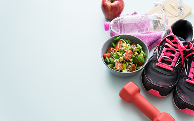 fitness theme, sport accessories on table