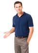 © Eric Hood - Causal businessman in polo shirt demonstrating gesturing showing explaining isolated on white background for use alone or as a design element