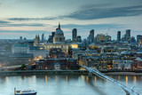 Fototapeta Londyn - Sunset panorama of city of London, Thames river and St. Paul's Cathedral, England, Great Britain