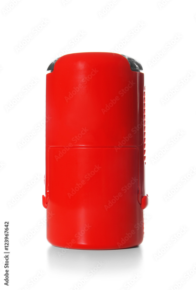 Self-inking red stamp on white background