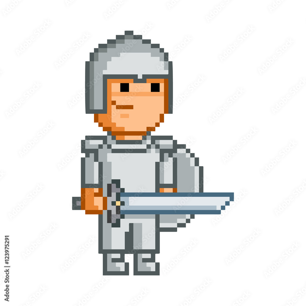 Vector 8 bit pixel hero for game. Stock Vector | Adobe Stock