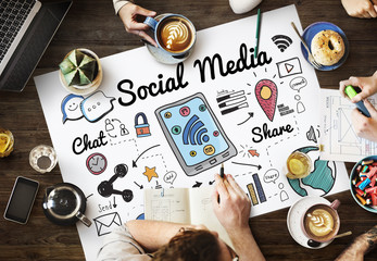 Wall Mural - social media networking global communications connection concept