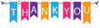Thank you sign with colorful bunting flags and confetti background
