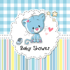 Canvas Print - Baby Shower Greeting Card with Kitten