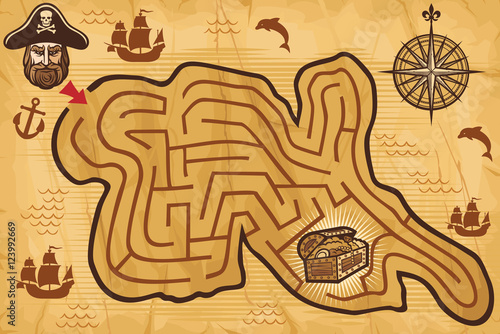 Бесплатные квесты для детей распечатать pirate maze for kids with treasure map and pirate (labyrinth for children, pirat
