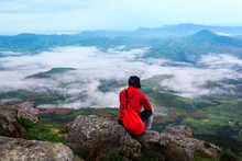 The Landscape Photo, Beautiful Sea Fog In Morning Time At The Top Of Mountain, Loei Province In Thailand.