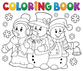 Canvas Print - Coloring book snowmen carol singers