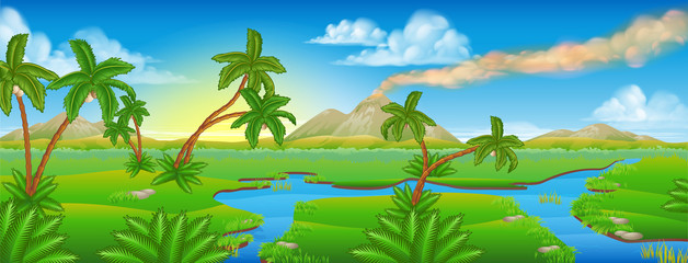 Cartoon Prehistoric Background Scene Landscape
