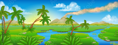 Fotomural Cartoon Prehistoric Background Scene Landscape