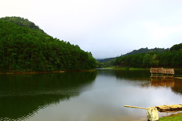 Pang Ung. Beautiful forest lake in the morning. Mae Hong Son. Thailand