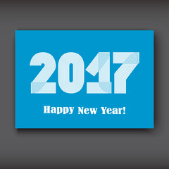 Wall Mural - Happy New 2017 Year, modern design on blue background, year 2017 in thin lines striped minimalist, numbers written with a pen, vector illustration