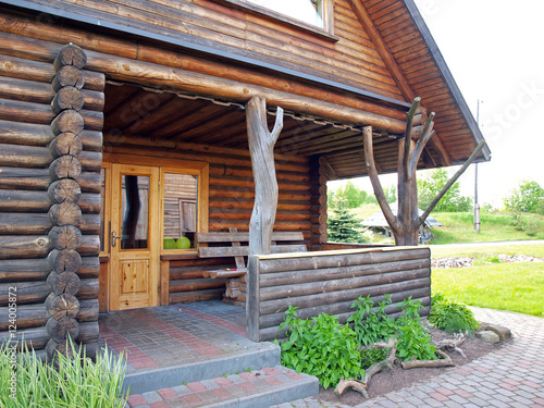 Log House Entrance With Terrace And Concrete Brick Footpath Buy