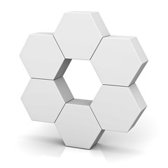 Fototapete - Blank hexagon signboard boxes on white background abstract concept with shadow 3D rendering