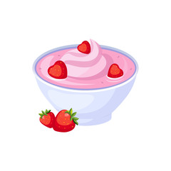 Sticker - Strawberry Yogurt, Milk Based Product Isolated Icon