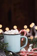 Cocoa With Marshmallows And Candy Canes